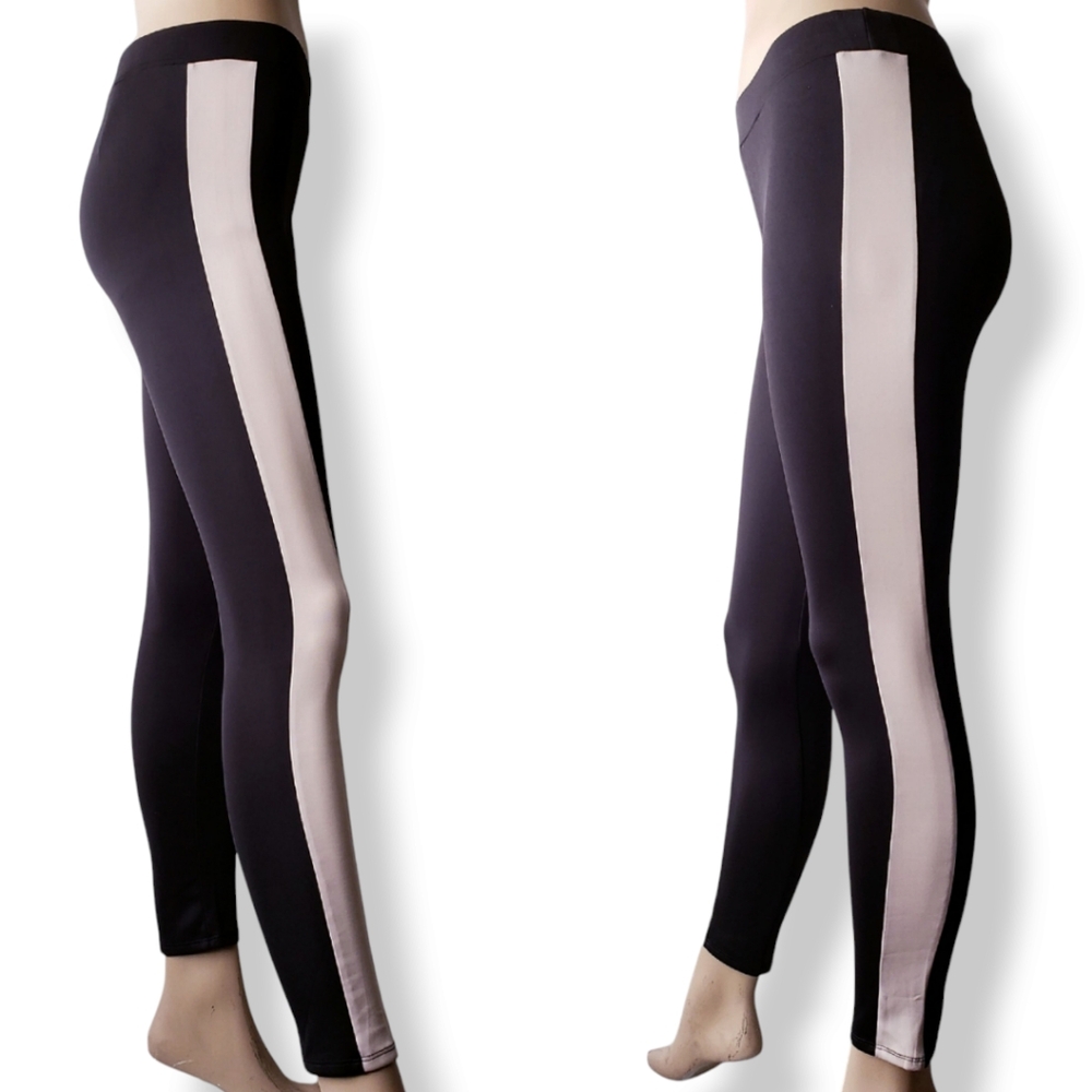 Jun & Min Black & Cream Side Stripe Panel Leggings Size Small